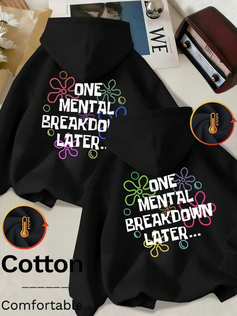SpongeBob SquarePants Bộ sưu tập Thu/Xuân mới, Phong cách thanh lịch không cần gắng sức! Áo sweatshirt in hình "Văn học về trạng thái tinh thần" thể hiện hoàn hảo trạng thái tâm lý của giới trẻ hiện đại! Dòng chữ "Sau một cơn suy sụp tinh thần..." với hình chú chó hung dữ ở mặt sau, kết hợp với họa tiết hoa, vẻ đáng yêu tự trào, chất liệu cotton mềm mại, kiểu dáng rộng rãi tôn dáng, điểm nhấn hoa ở cổ tay áo là một điểm nhấn được yêu thích! - Đen + Đen - Xem 1