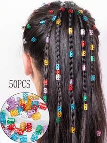 50 件裝女孩金色菱形編織髮圈，帶有彩色心形鏤空髮夾，適合酷炫街舞或派對 - 彩色 - 查看 8