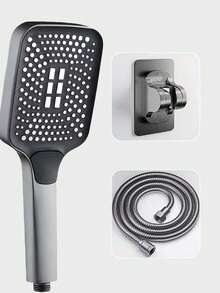 1 pieza Cabezal de ducha cuadrado de alta presión, con grandes orificios de salida de agua, de una sola mano, con alto caudal, rociador de ducha para el hogar, para uso con calentador - Plateado - Ver 15