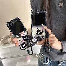 1pc Women's Foldable Phone Case, Wave Pattern Scarf Cat Design For Samsung Galaxy Z Flip7, Galaxy Z Flip7 FE, Galaxy Z Flip6, Galaxy Z Flip5, Fashionable, Popular, With Cute Pendant, High-Quality Material - Multicolor - View 3