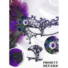 Halloween Masquerade Masks For Women - 2025 Peacock Feather Lace Mask 1920s Venetian Eyemask For Party - 黑紫色 - 查看 6
