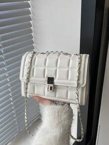 Modische einfarbige gesteppte quadratische Ketten-Schultertasche, multifunktionale Abendclutch, leichte neue Handtasche & Geldbörse, geeignet für den täglichen Arbeitsweg als Umhängetasche, ideale Wahl für Büroangestellte, lässiger Münzbeutel - Weiss - Übersicht 6