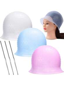 2 peças/Conjunto Touca de Tintura de Cabelo + Agulha de Realce - Ferramentas de Tintura de Cabelo em Casa, Touca de Coloração, Touca de Realce com Agulha de Realce - Multicolorido - Visão 2