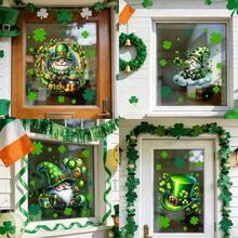 1/4pcs St. Patricks Day Window Clings Green Gnome With Pot Of Gold And Shamrock Static Sticker For Living Room Storefront Glass Home Irish Holiday Decoration Reusable DIY Ornament - Multicolor - View 6