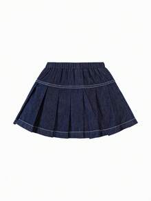 mini bala Girls Denim Pleated Skirt Soft Breathable Preppy Style Spring New