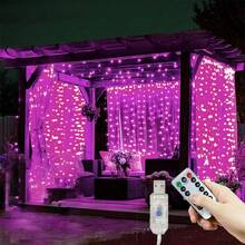 8 功能遥控 USB 供电 LED 窗帘灯，装饰仙女灯串，适用于花园、生日、派对、露营、斋月、墙面背景、室内、室外、情人节、婚礼等场合。 - USB窗簾燈串 - 查看 24