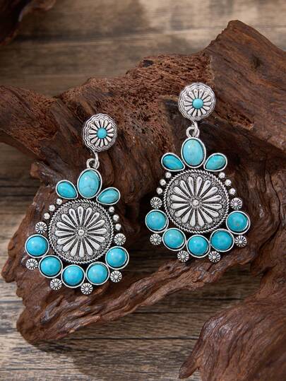 LUMIDIYA 一对复古西部风格白色绿松石马蹄形耳环，波西米亚风耳环，女士节日饰品，礼物