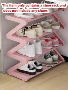 This 4-Tier Large Z-Shaped Shoe Rack Can Be Easily Assembled Without Tools. Made Of Pink Plastic Material, It Is A Stackable Storage Rack Suitable For Home, Dorm, And Living Room. Its Space-Saving Freestanding Design Makes It An Ideal Choice For Shoe Storage. - Multicolor - View 18