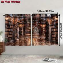 2pcs Library Bookshelf Pattern High-Definition Digital Printing Decorative Curtains, Semi-Transparent Polyester Material, Fade-Resistant. Can Be Hand-Washed Or Machine-Washed, Rod Pocket Hanging, Suitable For Bedroom And Living Room Decoration, Home Decorative Curtains - Multicolor - View 11