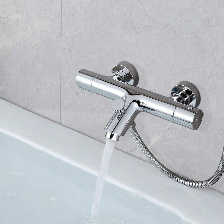 Badewannenmischer Thermostat Badewannenmischer mit Sperre bei 38 °C Badewannenmischer Wandmontierter Badewannenmischer für Badewanne und Dusche - Chromlegierung - Übersicht 1