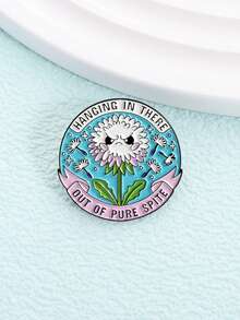 1pc/Set Dandelion Enamel Pins Custom Hanging In There Out Of Pure Spite Brooches Lapel Badges Cartoon Plant Jewelry Gift For Friends - Multicolor - View 5