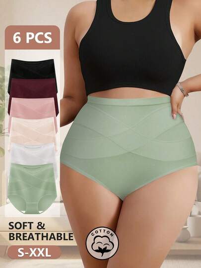 MEIYATING 6pcs High Waist Women Underwear, Tummy Control Lifting Triangle Briefs