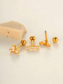 Toppiercing 1件极简主义铜锆石蝴蝶皇冠不锈钢耳骨耳环 - 彩色 - 查看 11