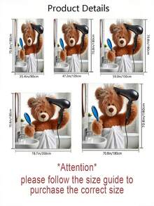 4件套时尚毛绒熊浴帘套装,包含防滑地毯、马桶垫、浴室垫、不透明浴帘和12个耐用挂钩,高品质浴室装饰配件,适合所有家具风格。 - 彩色 - 查看 4