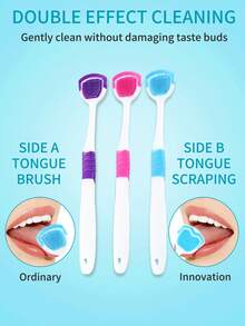 1/3/6pcs Soft Silicone Tongue Cleaner, Double-Sided Design, Gentle Cleaning For Sensitive Tongue, Removes Bad Breath, Unisex Home & Travel Fresh Breath Tool, Easy To Clean - White - View 5