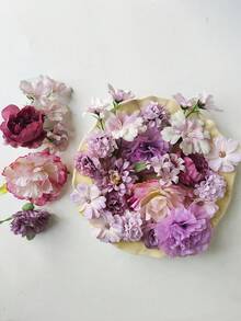 MEHELANY 24朵混合仿真紫色牡丹花头，仿真玫瑰花头，仿真花套装，适用于婚礼、母亲节、情人节DIY花环、花束、装饰品、新年、礼物、伴娘捧花、胸花、新娘送礼会、家庭聚会、客厅、餐桌、蛋糕装饰、春季装饰 - 紫色 - 查看 5