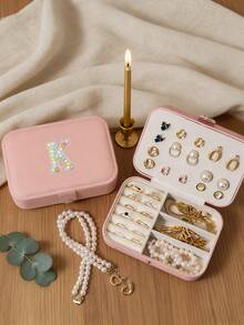 1pc Portable Zipper Jewelry Box, Travel Jewelry Storage Case For Rings, Pendants, Earrings, Necklaces, Bracelets, Gift Box For Women - Multicolor - View 4