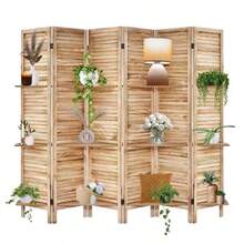 Seraphiel Biombo Plegable de Madera - Biombos Separadores de Ambiente Divisor de Habitacion Mampara Separador de Ambientes Celosia Biombos Separadores de Ambiente 6 Paneles con Repisas Decorativas - como en la foto - Ver 1