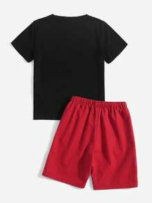2pcs/Set Toddler Boys' Cartoon Print Short Sleeve T-Shirt And Shorts Set - Red - View 2