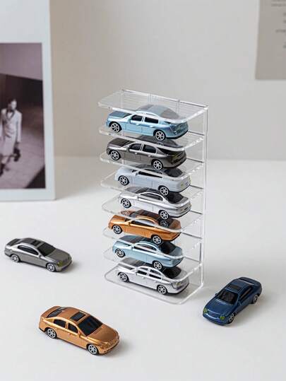 1个1/64比例透明展示架，适用于火柴盒小汽车。透明塑料展示架可容纳7辆迷你玩具车。家居装饰