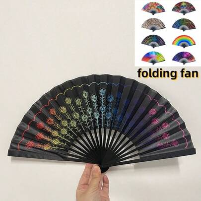 4pcs/3pcs/2pcs/1pc Foldable Fans, Colorful Series Folding Fans, Abstract Art Fans, Iridescent Fans, Portable Fans, Colorful Fans, Creative Fans, Reflective Cloth Kung Fu Fans, Decorative Fans, Multi-Color Folding Fans, Leopard Print Folding Fans, Performance Fans, Handheld Fans, Home Decor Accessories, Suitable For Parties, Concerts, Graduation, Back To School