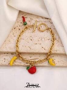 1pc Bohemian Style Stainless Steel Bracelet, Women's Mango, Banana, Apple, Chili Pendant Bracelet, Party Gift Fruit Pendant Chain Bracelet, Suitable For Women's Daily Wear - Bracelet - View 5