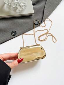 Mini Fashionable Versatile Solid Color New Chain Shoulder Bag, Casual Minimalist Asymmetrical Small Handbag For Women, Suitable For Clutch, Cosmetic, Earphone, Gift Box , Valentines Gifts, Wedding, Party Bags, Graduation - 金色 - 查看 8