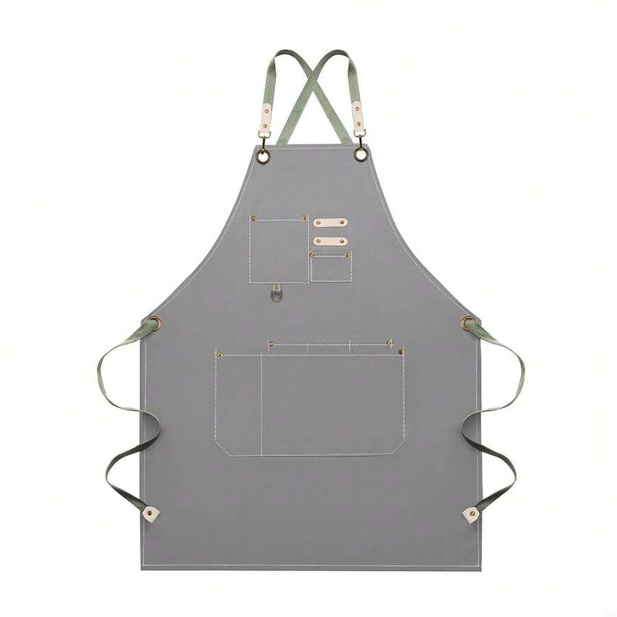 Dulabi Apron, Adjustable Chef Apron For Women And Men With Large Pockets, CooFKing Kitchen Apron With Back Straps - Gris - Ver 1