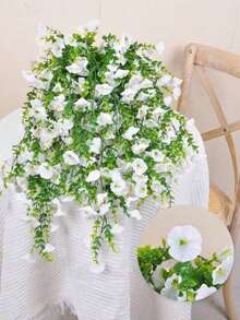 10/6/4/2/1pc Outdoor Artificial Hanging Flowers, White Morning Glory, Suitable For Autumn Decoration, Wedding, Home, Office, Garden Decor, Artificial Flowers With Eucalyptus Leaves, UV-Resistant Realistic Hanging Plants, Applicable For Thanksgiving Decoration, Wedding Arch, Wall, Garden, Bedroom, Office, Party Decor - White - View 6