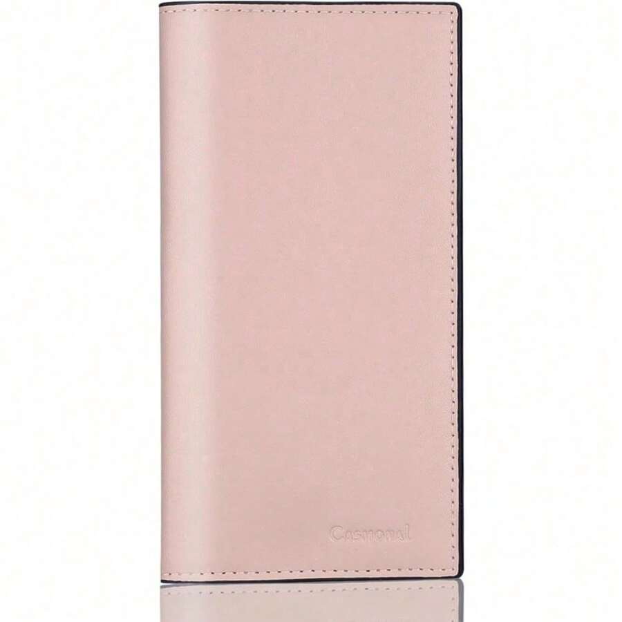 Premium Leather Checkbook Cover For Men And Women Checkbook Holder Wallet RFID Blocking - 粉紅香檳 - 查看 1