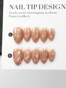 提升气质，10片装，手工猫眼渐变美甲贴片，短杏仁形，闪亮猫眼，反光变色，金色散粉，非常适合女性和女孩 - 提供 XS、S、M 码 手工美甲贴片 - 彩色 - 查看 3
