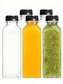 250克可重复使用塑料果汁瓶，方形奶茶瓶，PET透明饮料瓶带盖，适用于果汁、奶昔、姜汁汽水、茶、咖啡，旅行水瓶 - 黑蓋瓶 - 查看 3