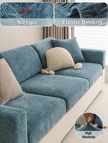 1pc Chenille Sofa Cover, Anti-Scratch, Anti-Slip, Elastic, Suitable For 1-4 Seater Sofa - Navy Blue - View 1
