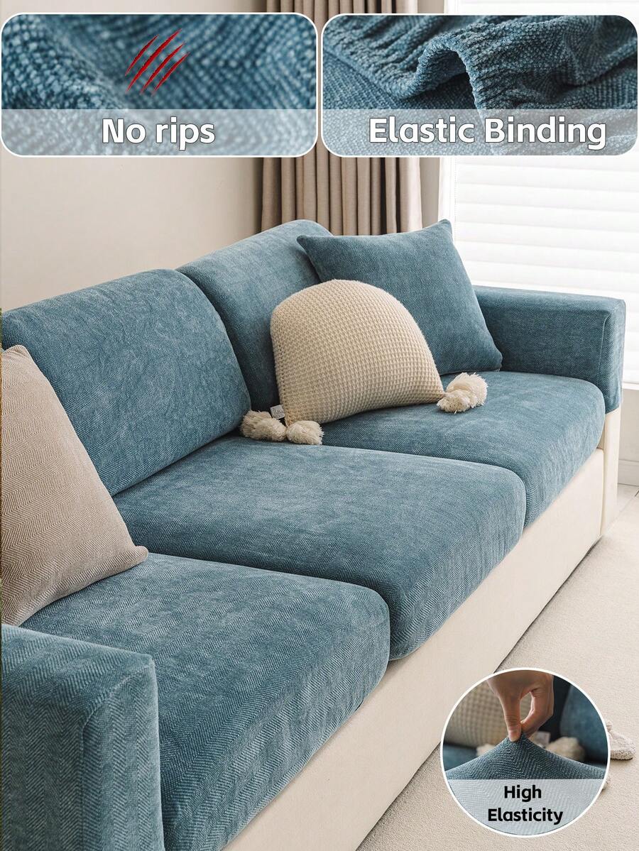 1pc Chenille Sofa Cover, Anti-Scratch, Anti-Slip, Elastic, Suitable For 1-4 Seater Sofa - Navy Blue - View 1