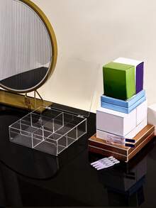 1pc 6-Grid Transparent Covered Cosmetic Display Box, Acrylic Makeup Storage Organizer, Serum & Ampoule Holder, Vanity Desk Dust-Proof & Moisture-Proof Container - Clear - View 3