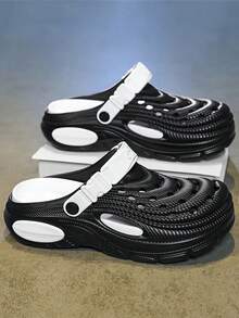 Men's Breathable Hollow Sandals, Summer New Closed Toe Slippers, Thick Sole Anti-Slip Anti-Odor Casual Sports Sandals, Suitable For Students, Fashionable, Comfortable, Lightweight, Slip-On, Suitable For Fishing, Driving, Outdoor, Beach, Water Activities, Large Size 48 - Black and White - View 5