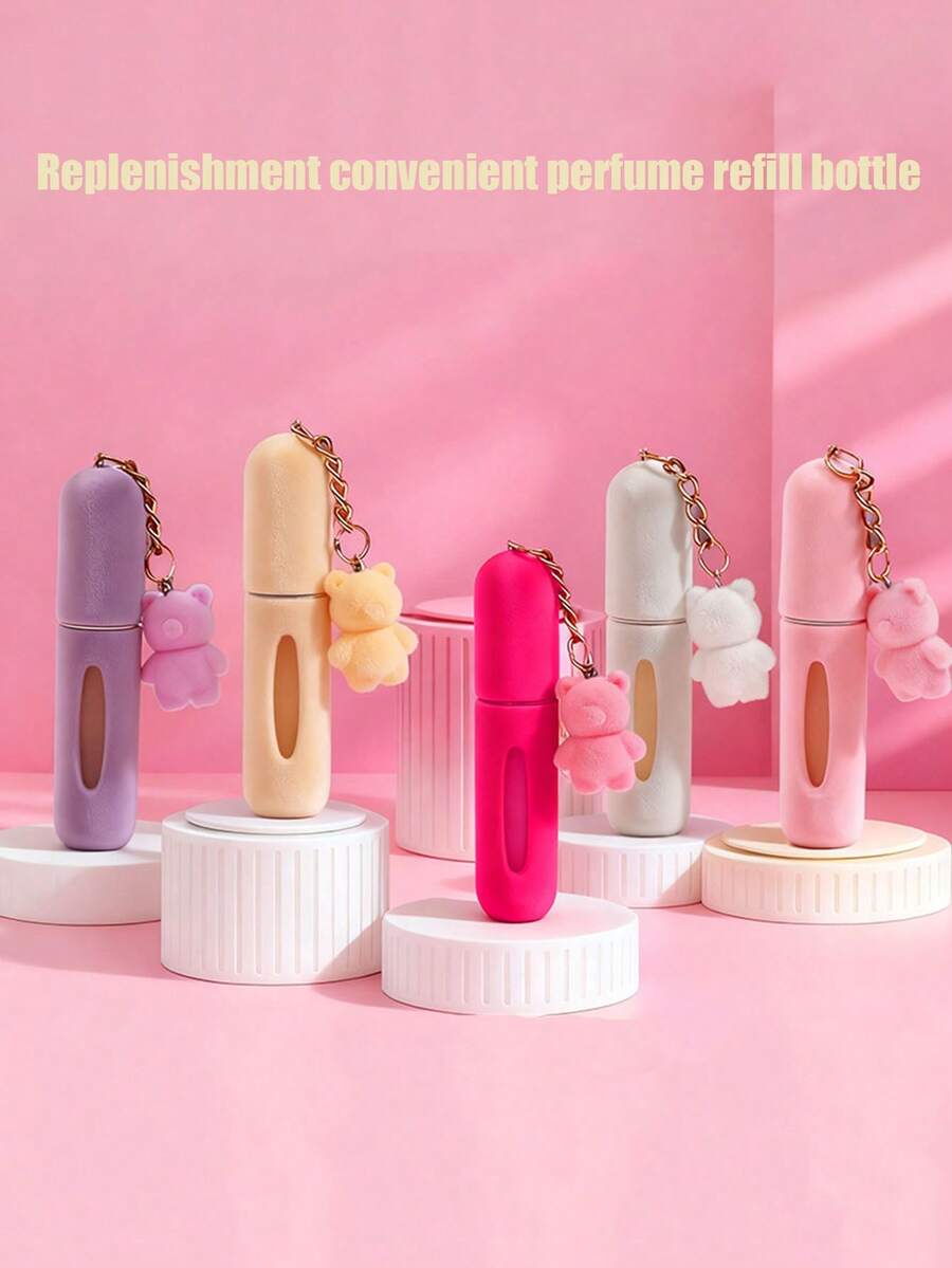 1个5毫升小熊造型可填充香水瓶钥匙扣，可爱动物设计，便携旅行装 - 彩色 - 查看 1