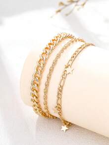 Bộ 3 chiếc vòng chân nhiều lớp với dây chuyền vàng và mặt dây chuyền hình ngôi sao năm cánh, món quà trang sức chân độc đáo dành cho phụ nữ. - Vàng - Xem 2