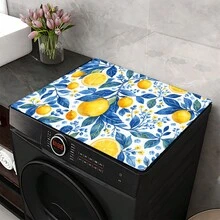 1件复古柠檬图案印花洗衣机防尘垫，橡胶软底，洗衣房配件，洗衣机顶部保护垫，速干，冰箱防尘罩，咖啡机台面吸水垫，硅藻土沥水垫，现代洗衣房和厨房电器洗衣机和烘干机防尘罩，家居装饰，厨房和餐厅装饰