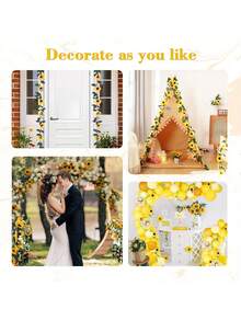 26头仿真向日葵吊挂花环 | 90.55英寸（2.3米）仿真向日葵藤蔓，人造花环，完美适用于派对装饰 - 情人节、生日、毕业典礼、春季装饰、送给妈妈的礼物、婚礼装饰、婚礼配饰、卧室、餐桌、送给闺蜜的礼物、家居装饰、卧室配饰、仿真花、仿真植物、客厅装饰、生日礼物、客厅家居装饰 - 一包 - 查看 6