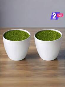 2个装现代白色塑料花盆，带人造草坪 - 多用途室内/室外装饰，非常适合种植人造花卉和植物，适用于婚礼、餐桌布置和节日（圣诞节）装饰 - 轻巧便携，是圣诞节装饰的最佳选择