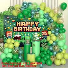 109 peças Conjunto de Balões de Aniversário Pixel Forest do : Material de Látex + Faixa 2D, Arco de Balões Degradê Verde + Padrões de Personagens do Jogo, Adequado para Festa de Aniversário Infantil, Um Clique para Criar uma Atmosfera de Celebração em Estilo Pixel, Uma Decoração de Destaque para Festas Infantis - Multicolorido - Visão 2