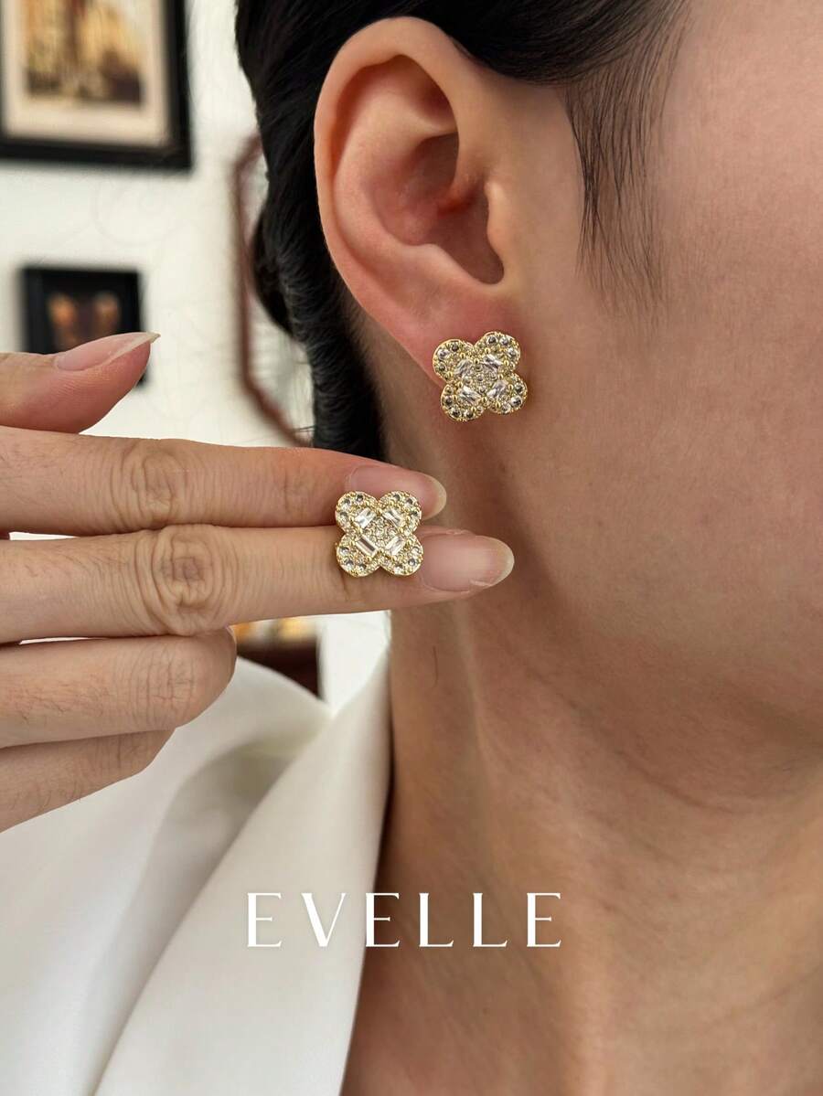 Pendientes de cobre chapados en oro de 18K, elegantes y lindos, aptos para uso diario y reuniones - Dorado - Ver 1