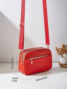 Fashionable Quilted Diamond Pattern Multi-Layer Crossbody Shoulder Bag For Women - Red - View 3