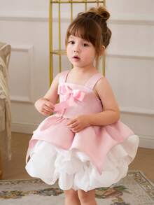 Baby Girls Bow Strap Elegant Cute Princess Dress, Suitable For Baby Girl's 1st Birthday Gift, Party, Wedding, Holiday Celebration - Pink - View 8