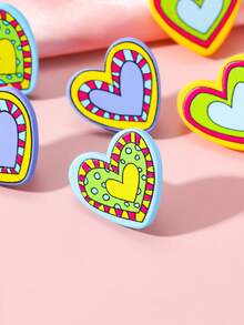 3 Pairs/Set Women's Valentine's Day Romantic Heart Print Acrylic Stud Earrings, Sweet & Cute