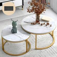 Nesting Coffee Tables Set Of 2 Round Stacking Sofa Side Tables For Living Room - White - View 1