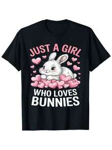 Just A Girl Who Loves Bunnies Rabbit – Pet Lover Kids & Girl T Shirt - 黑色 - 查看 1