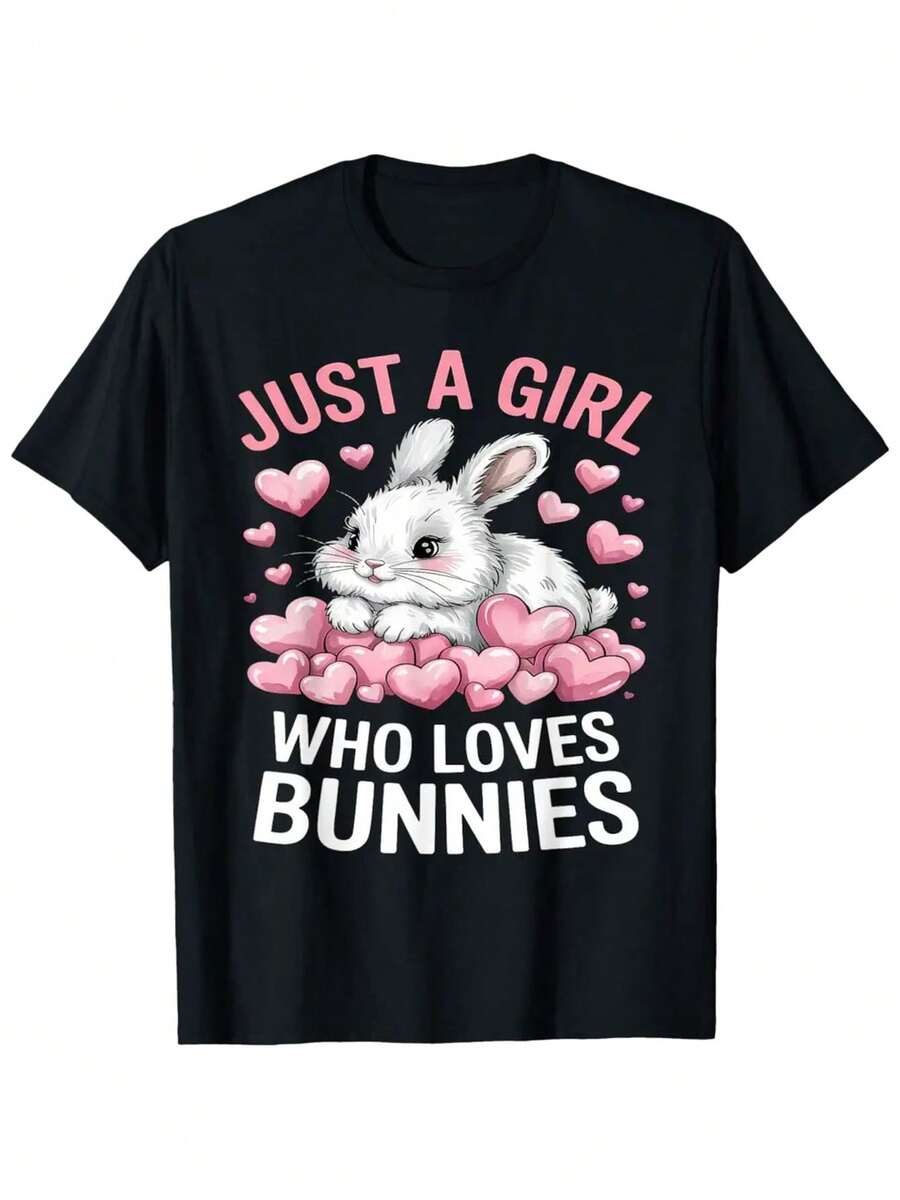 Just A Girl Who Loves Bunnies Rabbit – Pet Lover Kids & Girl T Shirt - 黑色 - 查看 1
