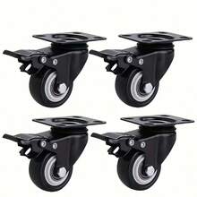 4个通用重型静音旋转脚轮，直径1.5英寸，带刹车轴，适用于手推车和小拖车 - 彩色 - 查看 2